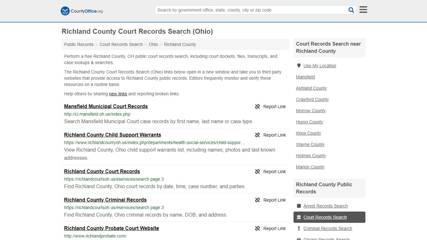 Richland County Court Records Search (Ohio) - County Office