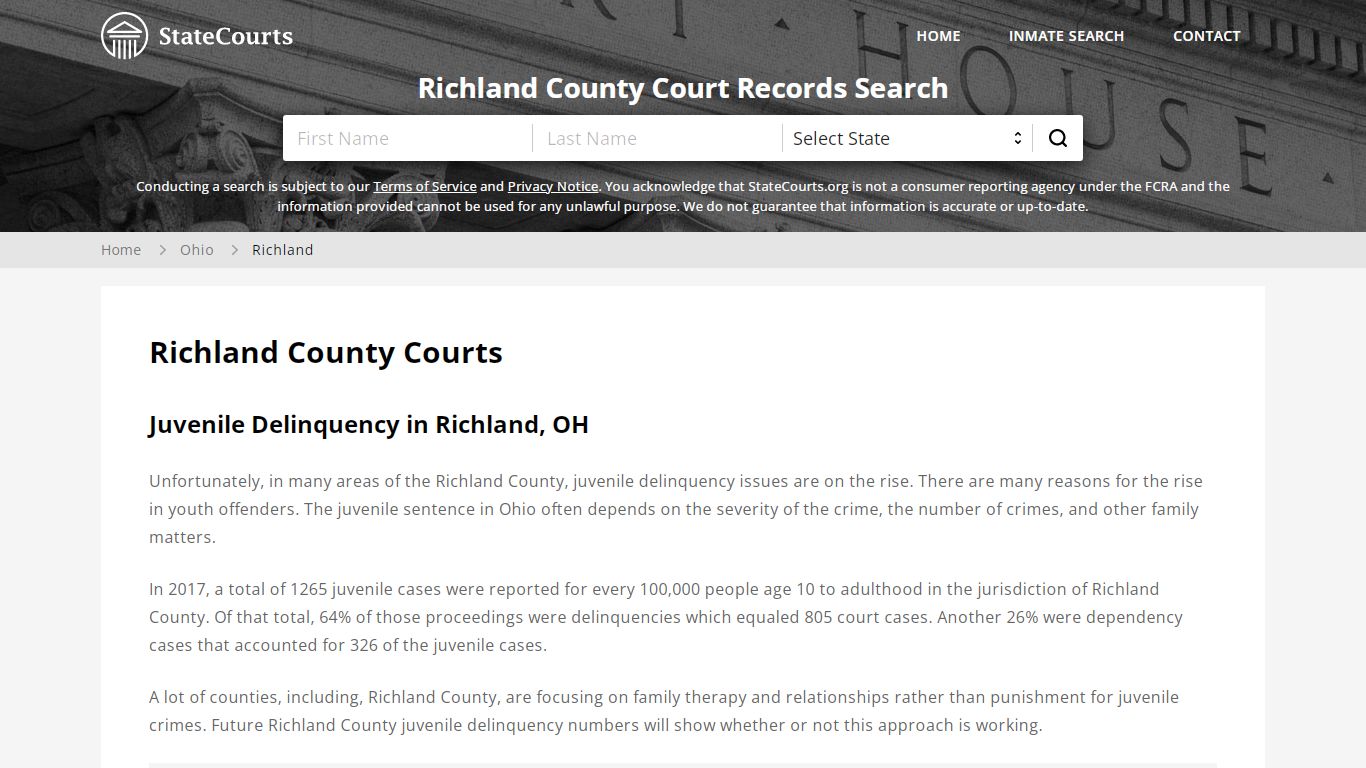 Richland County, OH Courts - Records & Cases - StateCourts